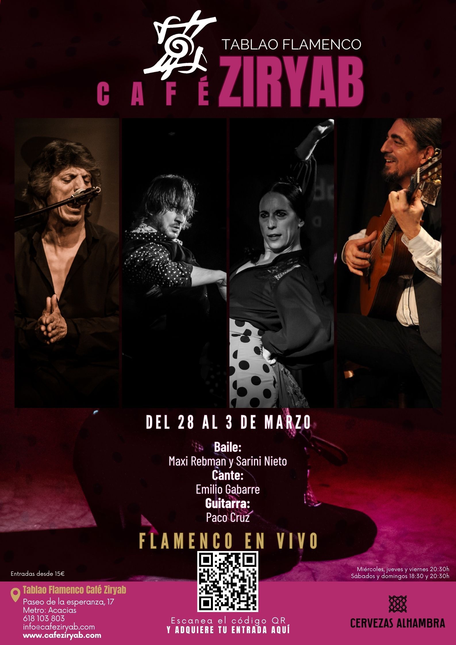 Programación del 28 de febrero al 3 de marzo en Tablao Flamenco Café Ziryab