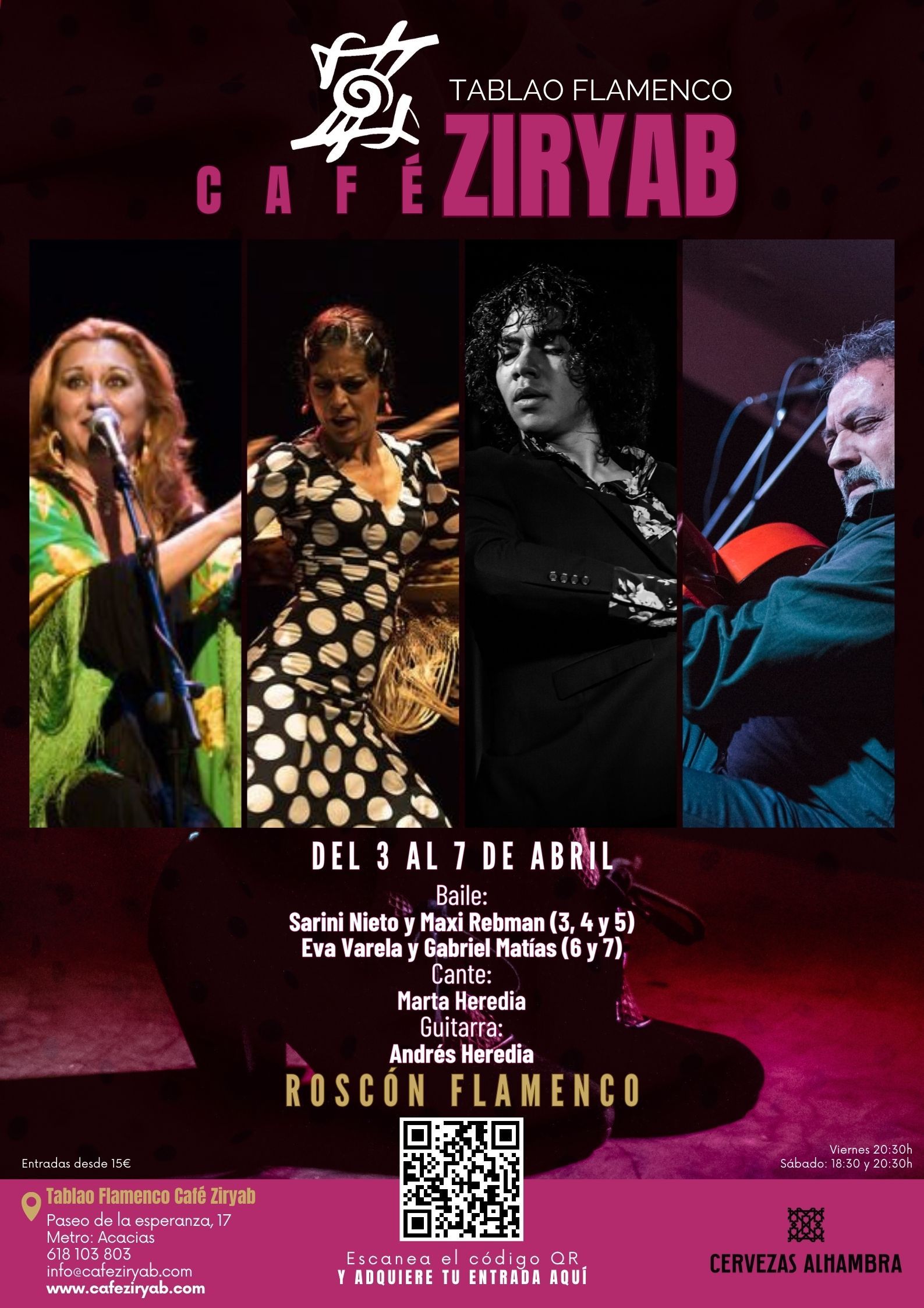 Programación del 3 al 7 de abril en Tablao Flamenco Café Ziryab