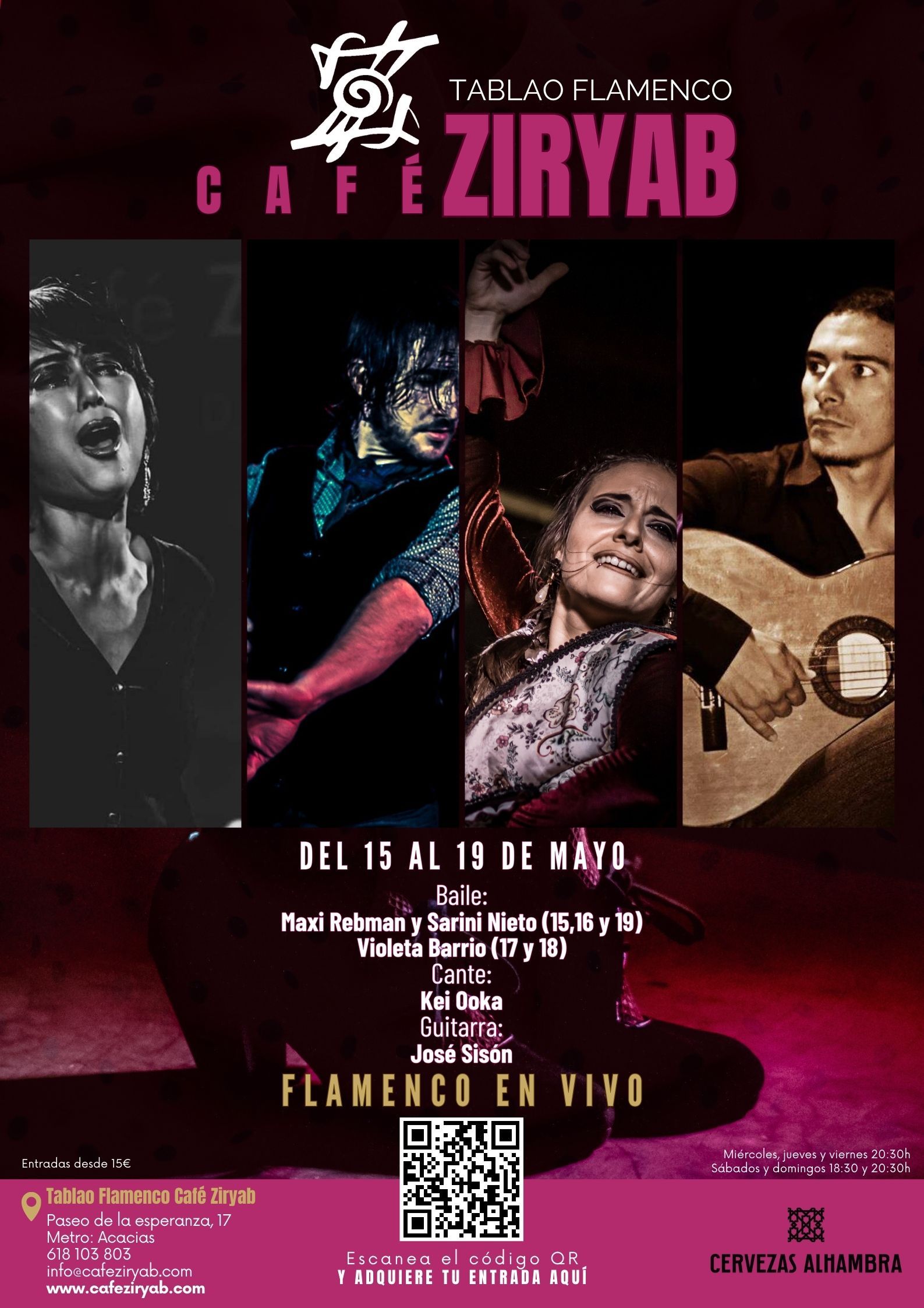 Programación del 15 al 19 de mayo en Tablao Flamenco Café Ziryab