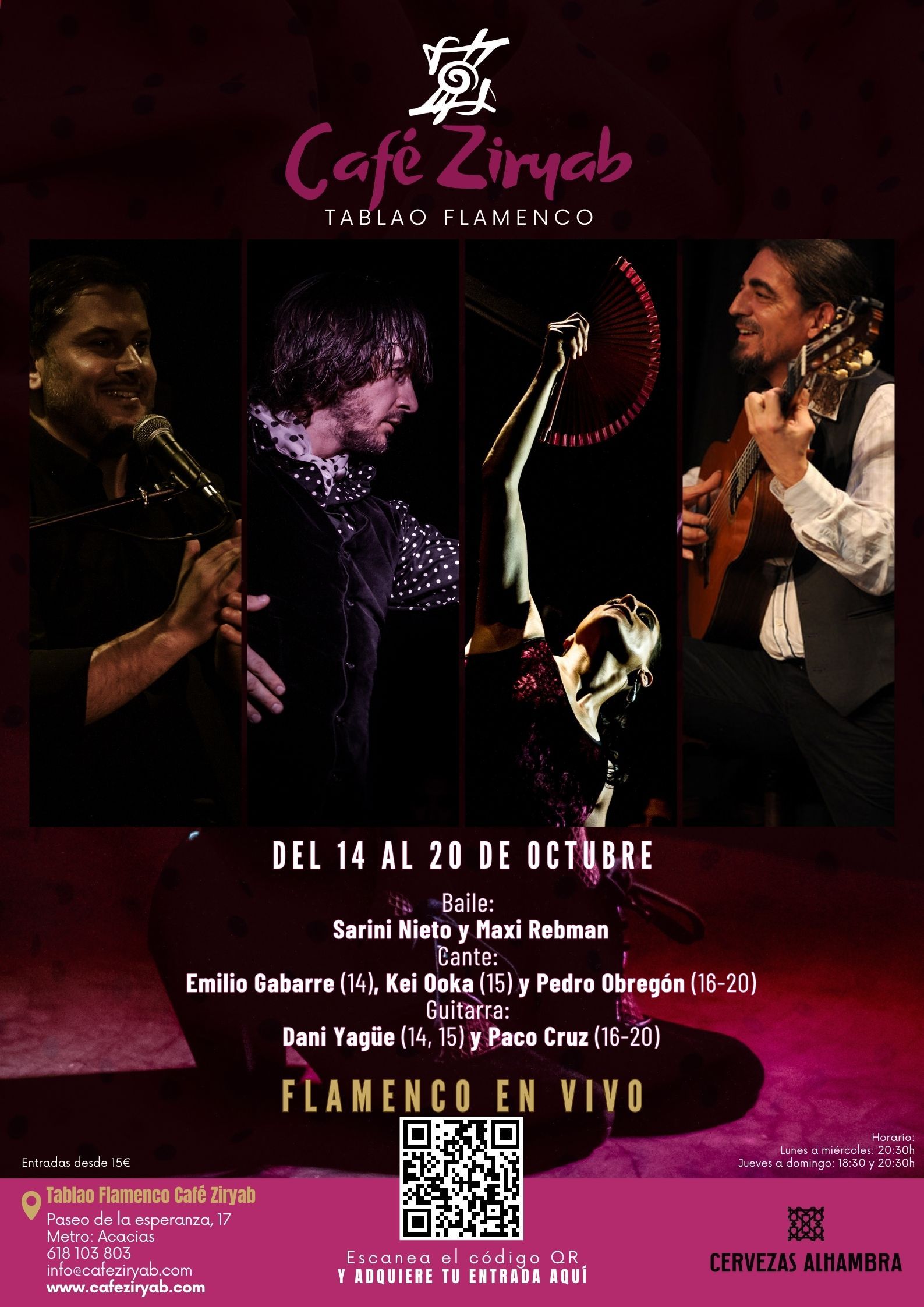 Programación Del 14 al 20 de Octubre En Tablao Flamenco Café Ziryab