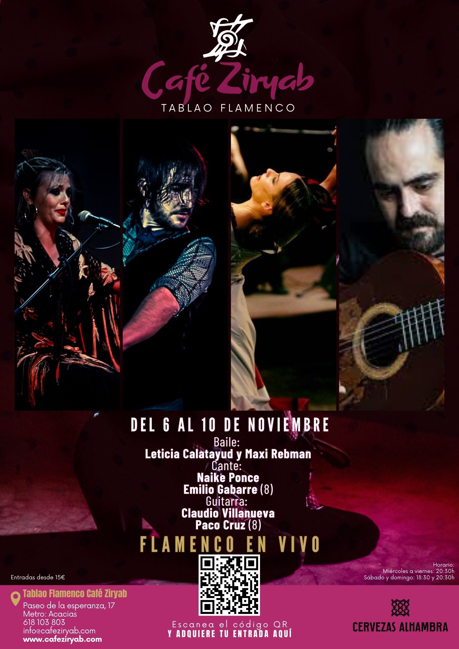 Programación Del 6 al 10 de Noviembre En Tablao Flamenco Café Ziryab.