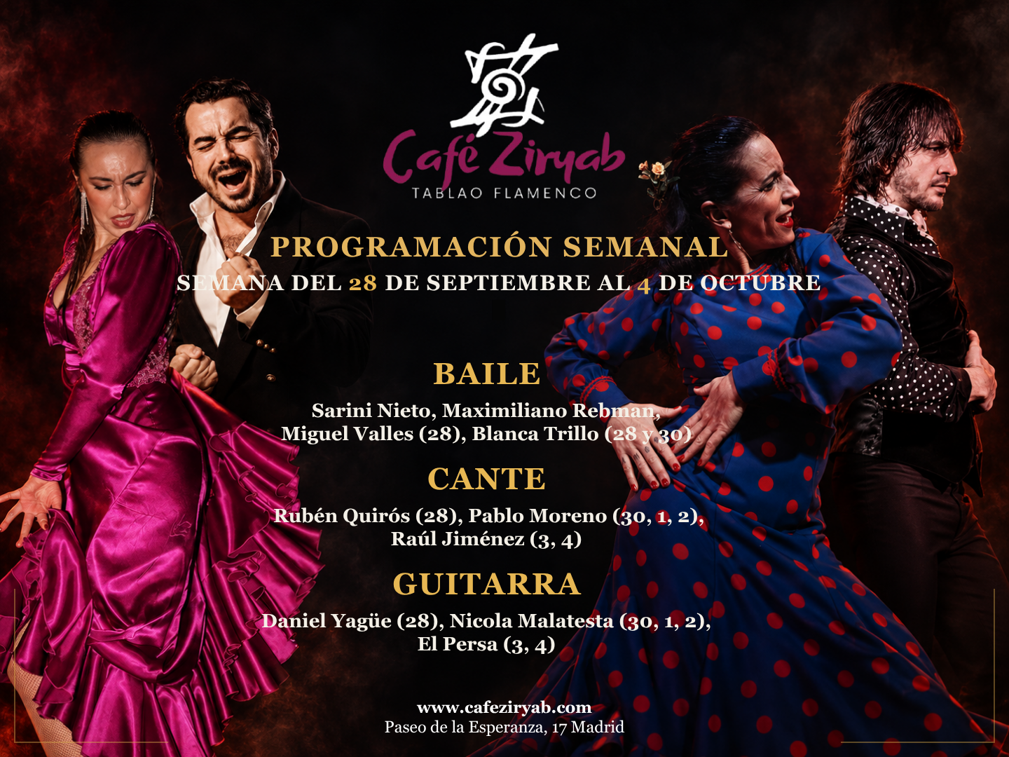 Programación flamenco Madrid del 28 de septiembre al 4 de octubre 2026 Café Ziryab
